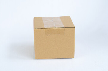mockup cardboard brown on white background , container packaging