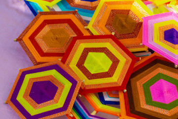 Spiders geometry Artifacts made from colored threads to decorate buildings according to Buddhist beliefs
