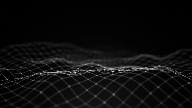 Abstract flowing smooth Plexus fractal waves background. Grid, mesh of dots and lines. Big data connection. Seamless loop animation