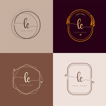 LE Initial handwriting logo vector sets. Hand lettering Initials logo branding, Feminine and luxury logo design.