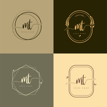 MT Initial handwriting logo vector sets. Hand lettering Initials logo branding, Feminine and luxury logo design.