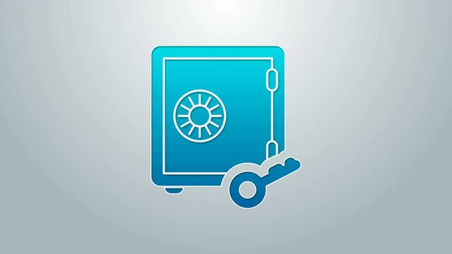 Blue line Proof of stake icon isolated on grey background. Cryptocurrency economy and finance collection. 4K Video motion graphic animation