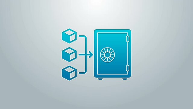 Blue line Proof of stake icon isolated on grey background. Cryptocurrency economy and finance collection. 4K Video motion graphic animation