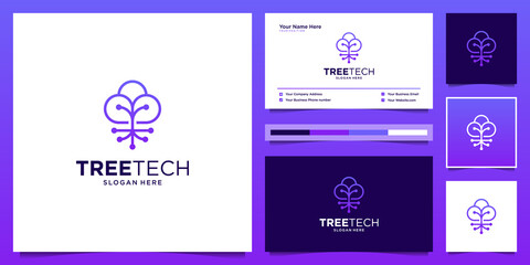 Fototapeta na wymiar Smart tree cloud idea logo design modern. minimal symbol for tech, cloud, data, internet with business card design.