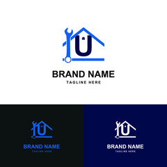 Letter U Home Repair service and Construction Concept Logo Design Template