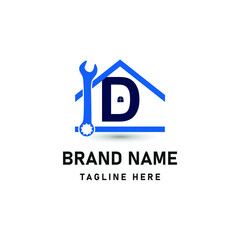 Letter D Home Repair service and Construction Concept Logo Design Template