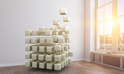 Floating cubes. Innovation and creativity concept