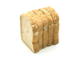 Whole wheat grain bread Stacked on white background, isolated, top view