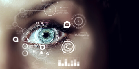 Close up of woman eye in process of scanning