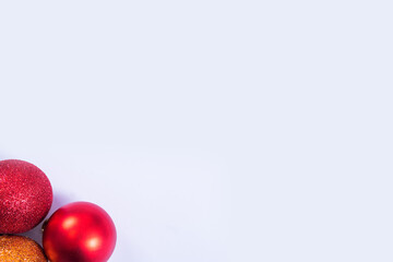 Christmas and New Year holiday background. Red christmas balls on white background
