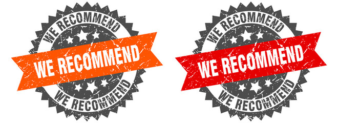 Obraz premium we recommend band sign. we recommend grunge stamp set