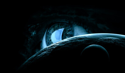 Human eye and space. Elements of this image furnished by NASA.