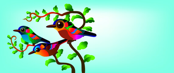 Set of Beautiful colored birds. Vector illustration