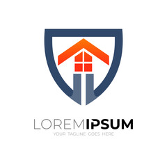 Shield logo and home design combination, simple line design