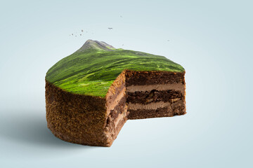 Green landscape on top of cake