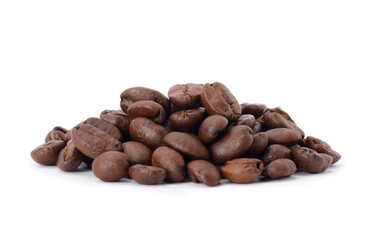 Roasted coffee beans studio shot isolated on white background, Healthy products by organic natural ingredients concept
