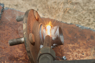 Bearings Housing Removal by Acetylene Cutting or Oxy Fuel Cutting Technique in Close Up View
