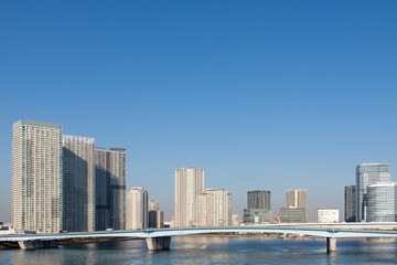 High rise buildings in the waterfront areas along Tokyo Bay
