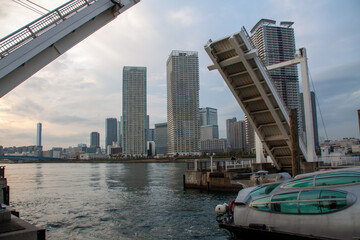 Modern high rise buildings beyond the movable bridges