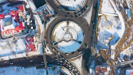 Circular traffic on the road in vladivostok filmed on a drone