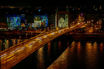 Night View of the Elisabeth Bridge in Budapest, Hungary