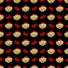 Seamless pattern with cute cartoon Labrador. Christmas pattern. Vector illustration.	