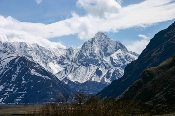 Fototapeta na wymiar View of the Greater Caucasus Mountains in Georgia