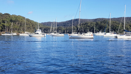 Obraz premium Yachts on the Pittwater, near Scotland Island, Sydney, New South Wales, Australia