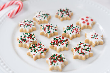 Christmas butter snowflake icing cookies with sprinkles decoration