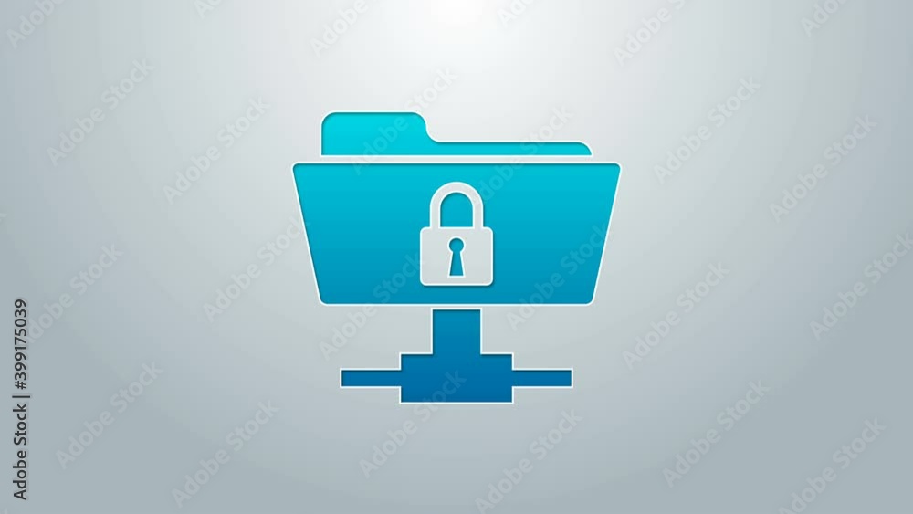 Poster blue line ftp folder and lock icon isolated on grey background. concept of software update, ftp tran