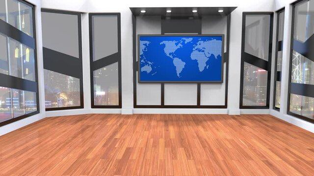 Backdrop For TV Shows .TV On Wall.3D Virtual News Studio Background loop