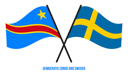 Democratic Congo and Sweden Flags Crossed & Waving Flat Style. Official Proportion. Correct Colors.