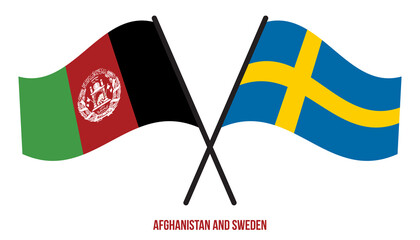 Afghanistan and Sweden Flags Crossed And Waving Flat Style. Official Proportion. Correct Colors.