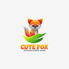 Fototapeta premium Vector Logo Illustration Cute Fox Gradient Colorful Style.