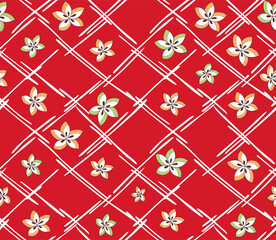 Japanese Flower Diamond Vector Seamless Pattern