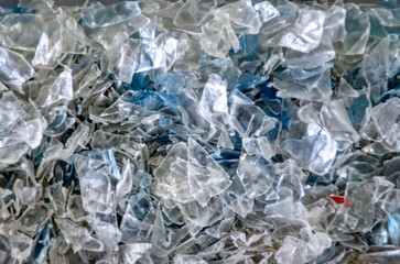 Multicolored shredded PET plastic.