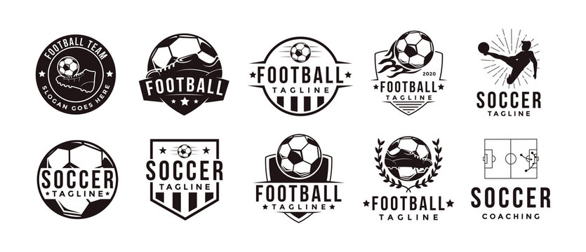 Set of Vintage Football soccer sport team club league logo with soccer football equipment vector on white background