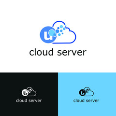 Letter u and cloud icon for data transfer, storage, big data, and technology logo concept