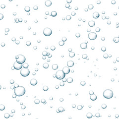 Blue fizzy bubbles. Sparkles underwater stream in water, sea, aquarium. Fizzy pop and effervescent drink. Abstract fresh soda bubbles. Vector illustration.