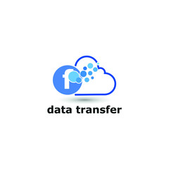Letter f and cloud icon for data transfer, storage, big data, and technology logo concept