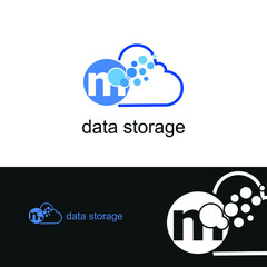 Letter m and cloud icon for data transfer, storage, big data, and technology logo concept