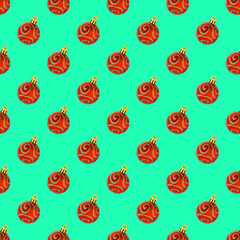 Christmas Holiday red Ball seamless pattern on a green background