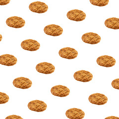 pattern of Delicious oatmeal fresh cookies with chocolate  stuffing isolated on white background