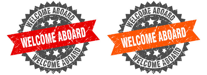 welcome aboard band sign. welcome aboard grunge stamp set