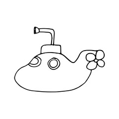 submarine icon, sticker. sketch hand drawn doodle. vector minimalism monochrome. military water transport.