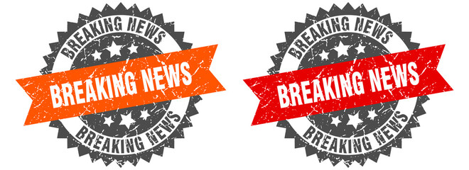 Obraz premium breaking news band sign. breaking news grunge stamp set
