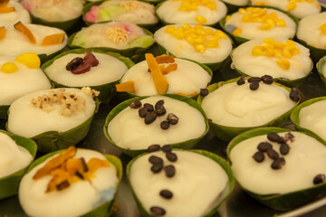 Thai pudding inasian, authentic, background, banana leaf, banana leafs, bokeh, close-up, delicious, dessert, dinner, food, fresh, gourmet, healthy, lunch, market, meal, pudding, snack, sw banana leafs