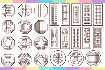Traditional korean window. classic round and octagon tradional window and door. Korea, japan, China or asian. traditional historical doors and windows