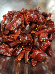Chopped dried chilli peppers, food ingredients