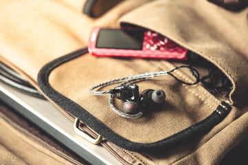 closeup wired earphones